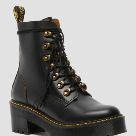 NWOB Dr. Martens Women's Black Leather Leona Vintage Smooth Combat Boot  Size 10 - Picture 2 of 7